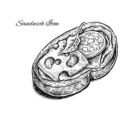 Black and white hand drawn sketchy sandwich. Vector illustrationのイラスト素材