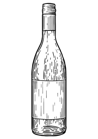 Wine bottle illustration, drawing, engraving, ink, line art, vectorのイラスト素材