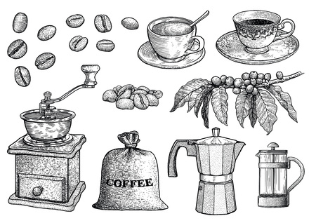 Coffee set illustration on a white backgroundのイラスト素材