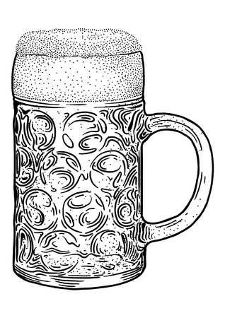 Beer mug illustration, drawing, engraving, ink, line art, vectorのイラスト素材