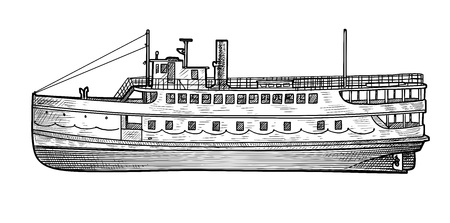 Steamer illustration, drawing, engraving, ink, line art, vector illustration.のイラスト素材