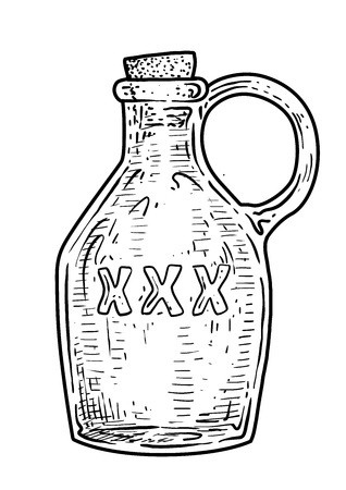 Bottle of rum illustration, drawing, engraving, ink, line art, vectorのイラスト素材
