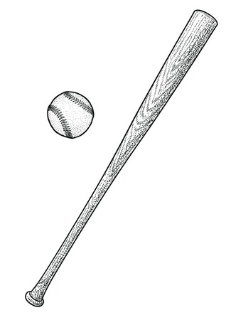 Baseball bat, ball illustration, drawing, engraving, ink, line art, vectorのイラスト素材