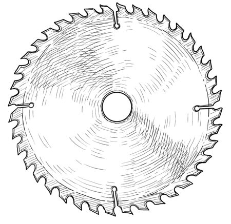 Circular saw blade illustration, drawing, engraving, ink, line art, vectorのイラスト素材