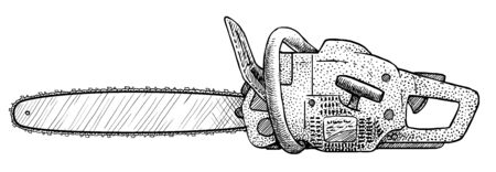 Chainsaw illustration, drawing, engraving, ink, line art, vectorのイラスト素材