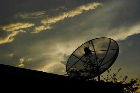 Satellite dish in morning skyの写真素材