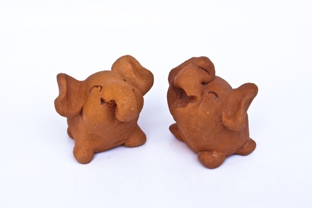 Clay dolls elephant smile isolated on whiteの写真素材
