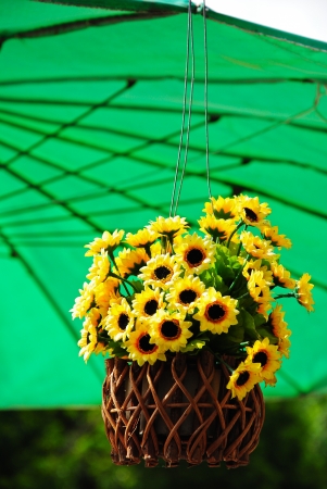 Hanging Artificial flowers potsの写真素材