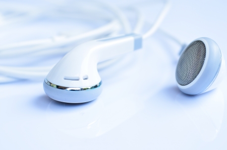 white Headphones, concept of digital musicの写真素材