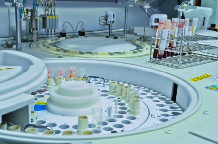 chromatograph with glass sample bottlesの写真素材