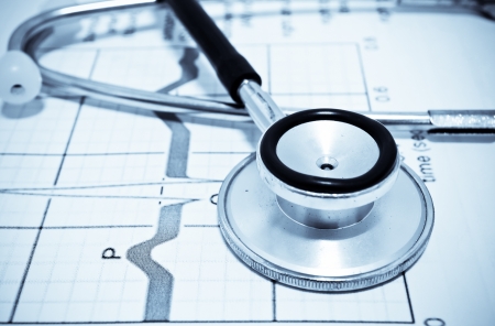 stethoscope on a cardiogramの写真素材