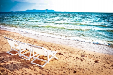 Beach chair Pattaya, Thailandの写真素材