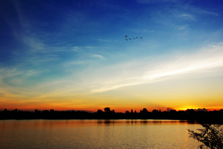Sun set in the riverの写真素材
