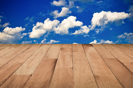 Sky background with with wooden planksの写真素材
