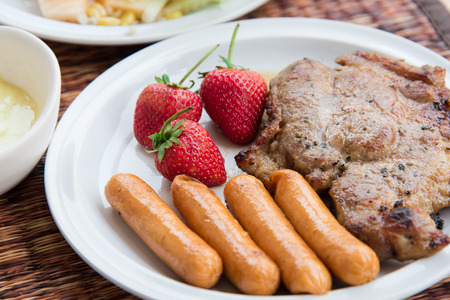Grilled steak and and vegetablesの写真素材