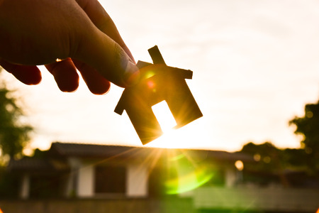 The concept of building houses on skyの写真素材