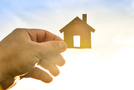 The concept of building houses on skyの写真素材
