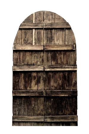 Old wooden doors isolated on white backgroundの写真素材