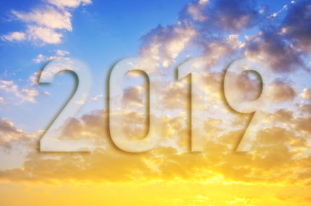New Year 2019 concept. Text for 2019 new year on the sky