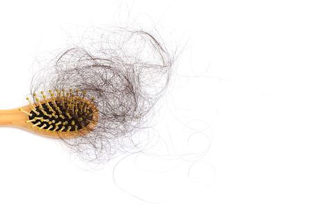 Hair loss, hair fall everyday serious problem, on white background.の写真素材