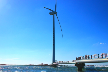 scenery of wind power generator on the coast of Jeju.のeditorial素材