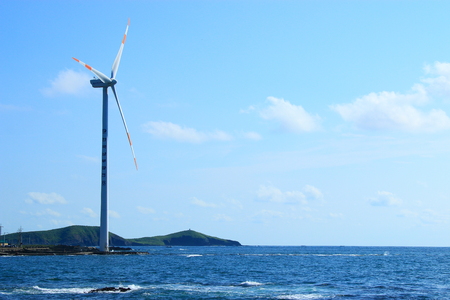 scenery of wind power generator on the coast of Jeju.のeditorial素材