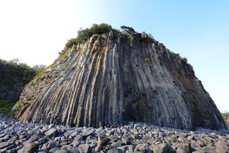 beautiful scenery of Seogwipo coast in Jeju Island called Gaetkak Jusangjeolli.