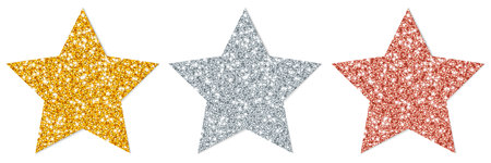 Set Of Three Sparkling Stars Gold Silver Copper