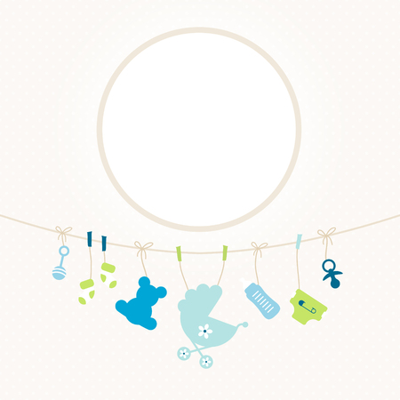 Hanging Baby Icons Boy Round Frame Dots Beigeのイラスト素材