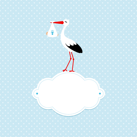 Baby Boy Stork On Cloud Dotsのイラスト素材