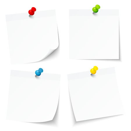 Set Of Four White Sticky Notes With Colorful Pinsのイラスト素材