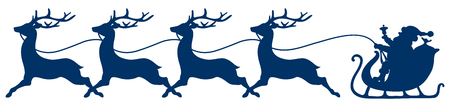 Dark Blue Christmas Sleigh Santa And Four Running Reindeerのイラスト素材