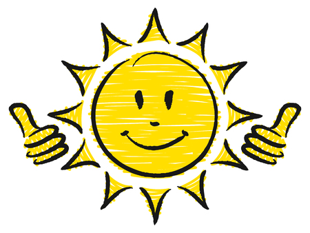 Hand Drawn Sun Two Thumbs Up Yellow And Blackのイラスト素材