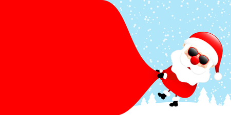 Santa Sunglasses Pulling Gift Bag Backwards Right Side Forest Blueのイラスト素材