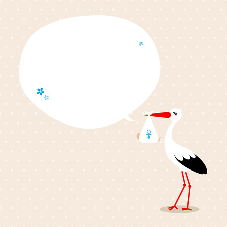 Stork With Baby Boy Speech Bubble Beige Background Dotsのイラスト素材