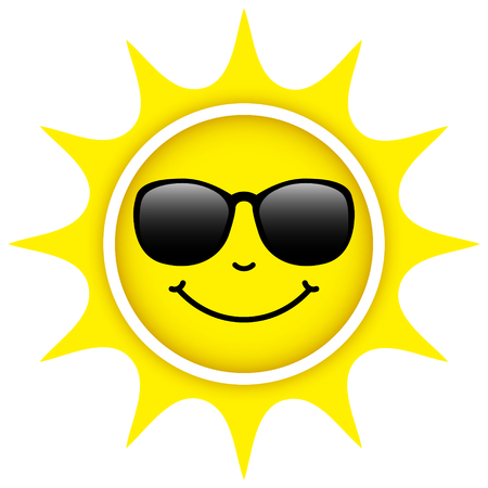 Single Isolated Yellow Sun With Sunglasses Happy Faceのイラスト素材