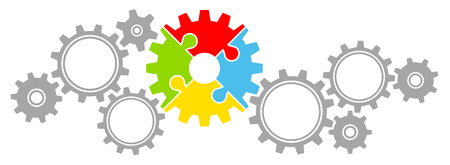 Horizontal Graphic Gears Border Big And Little Puzzle Color And Grayのイラスト素材