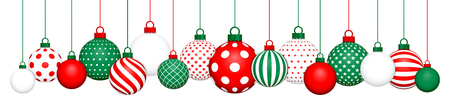 Banner Hanging Christmas Balls Pattern Red Green Whiteのイラスト素材