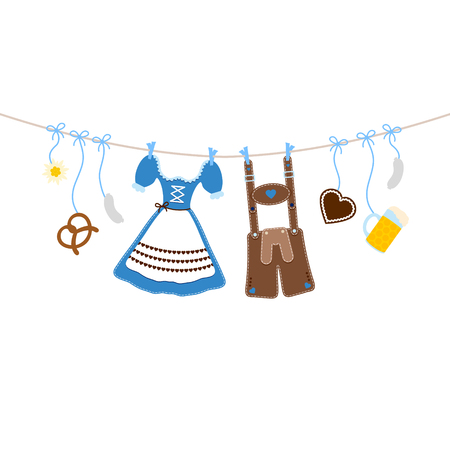 Horizontal Hanging Oktoberfest Icons On A Bent String Blueのイラスト素材