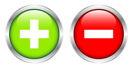 Set Of Two Silver Framed Buttons Plus And Minus Green And Redのイラスト素材