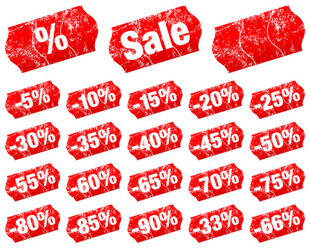Set Of Red Price Tag Sale Minus Divided With Scratchesのイラスト素材