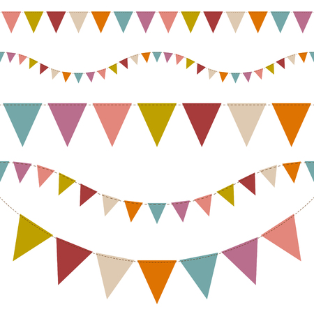 Set Of Five Seamless Buntings Seven Retro Colorsのイラスト素材