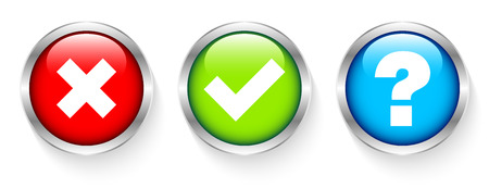 Set Of Three Silver Framed Buttons Checkmarks And Question Red Green Blueのイラスト素材