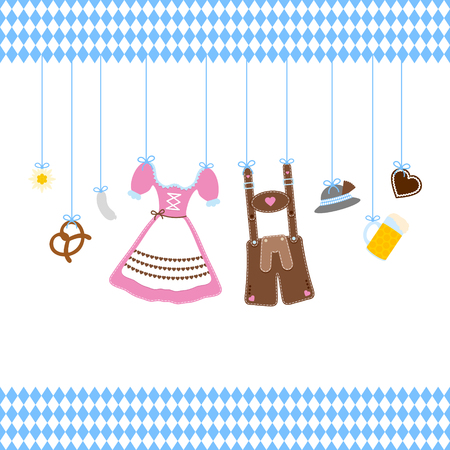 Straight Hanging Oktoberfest Icons With Diamond Pattern Bordersのイラスト素材