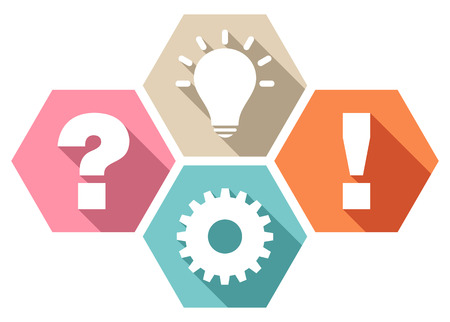 Set Of Four Honeycombs Question Work Idea And Answer Retro Colorsのイラスト素材