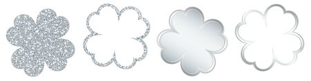 Set Of Four Clover Leafs Sparkling And Shining Silverのイラスト素材