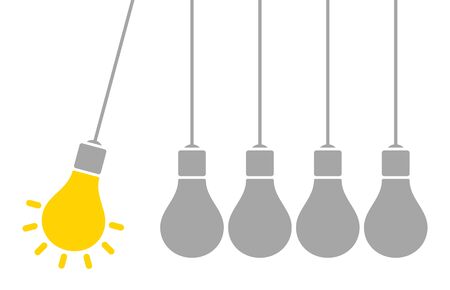 Hanging Bulbs One Pendulum Shining Idea Yellow And Grayのイラスト素材