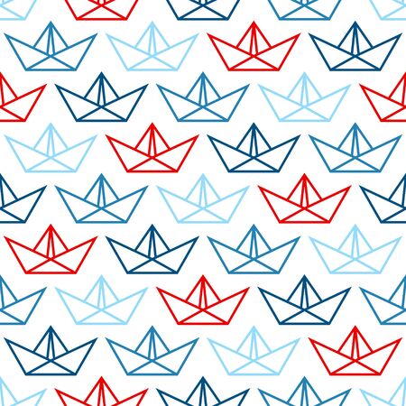 Seamless Pattern Big Paper Boats Outlined Blue And Redのイラスト素材