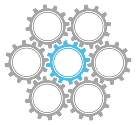 Set Of Seven Graphic Gears Gray And Blueのイラスト素材