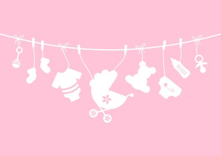 Nine Horizontal Hanging Baby Girl Icons Girl Pink And Whiteのイラスト素材